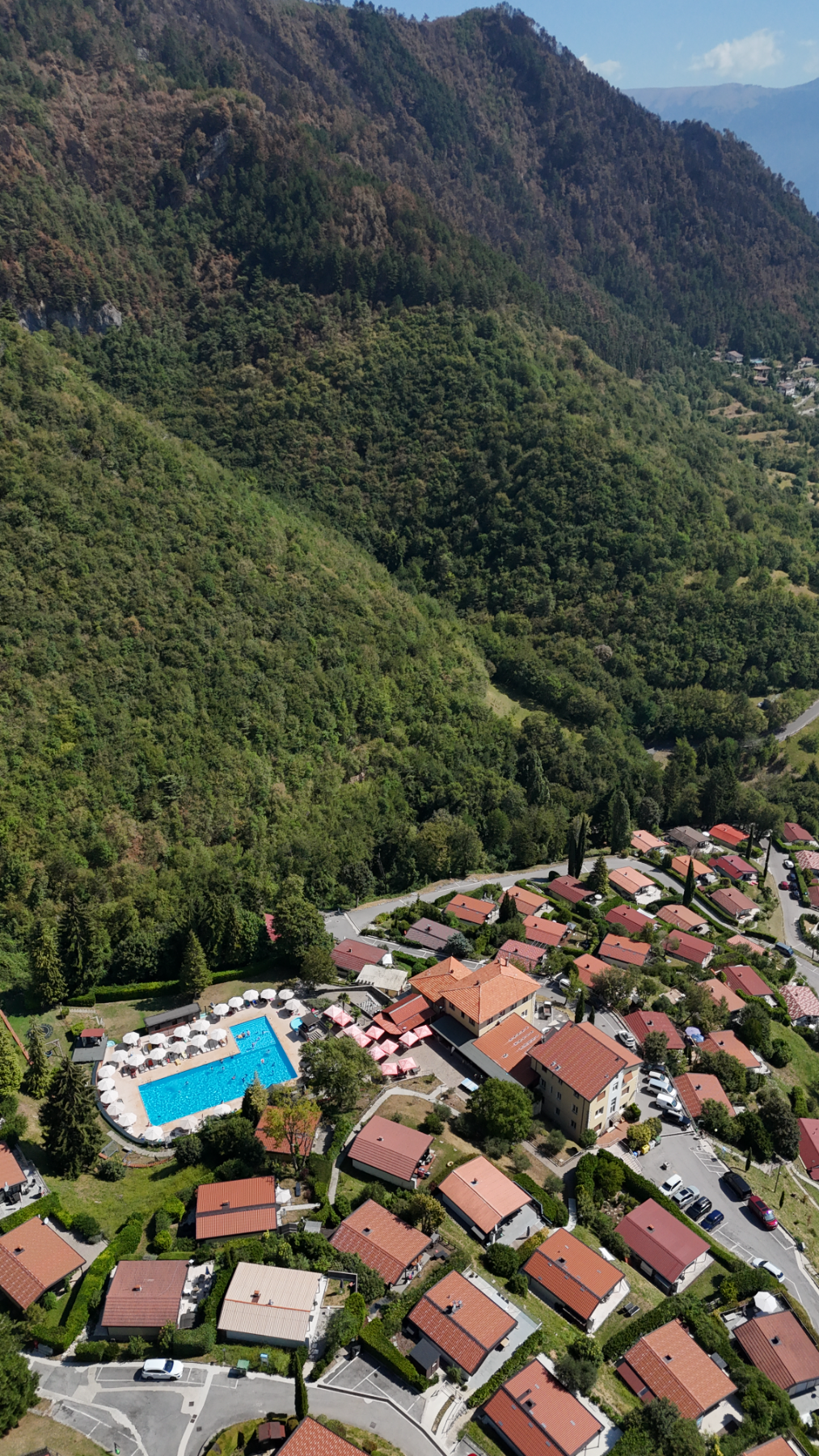 The holiday park and the mountains from above
