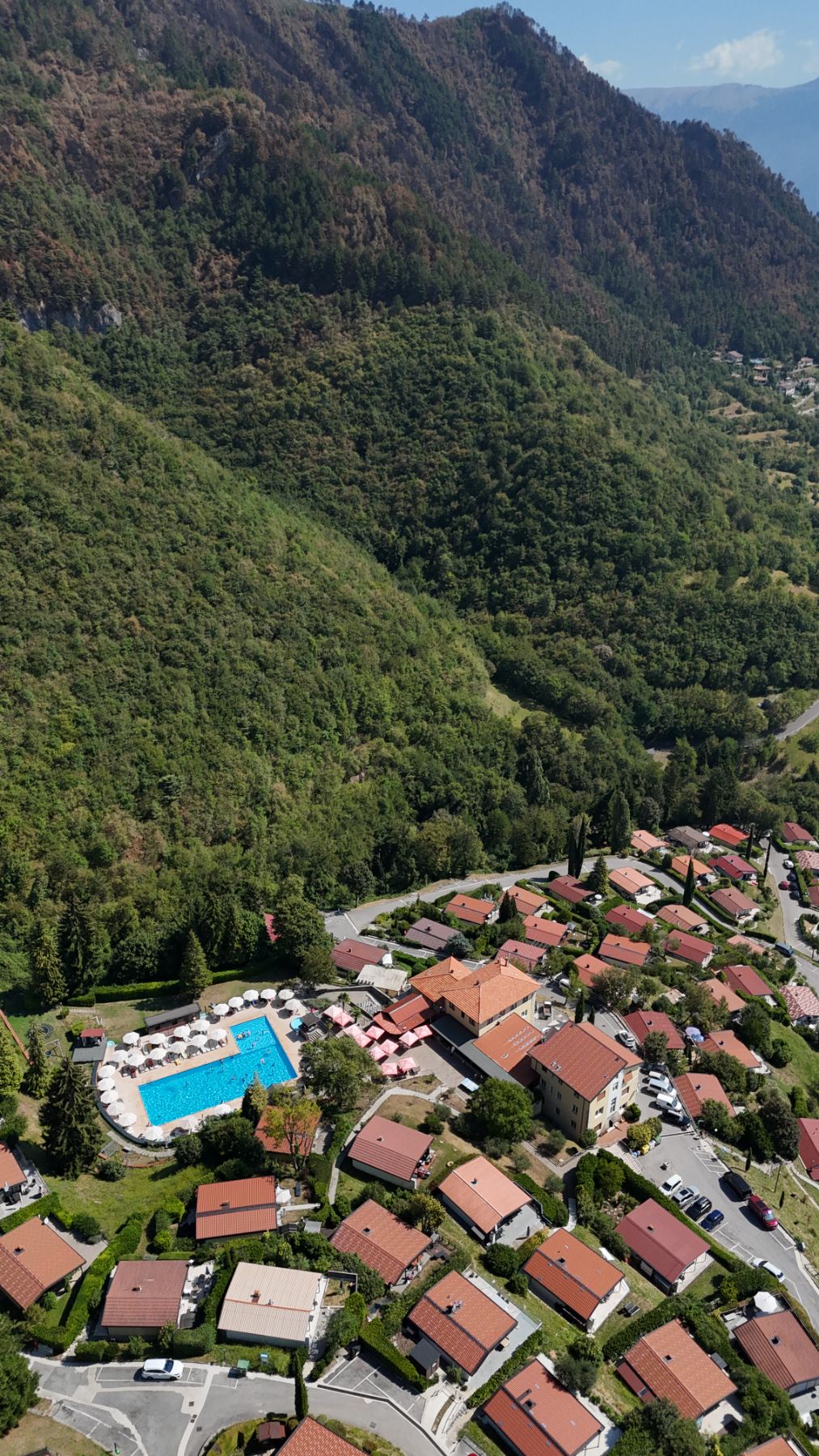 The holiday park and the mountains from above